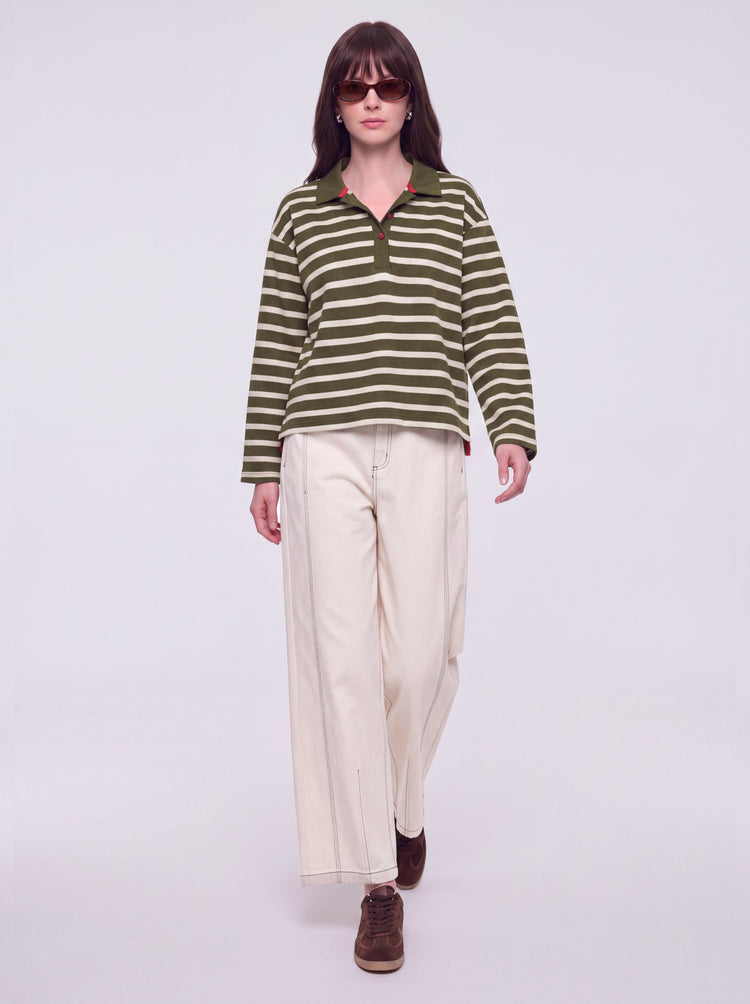 Olive White Stripes