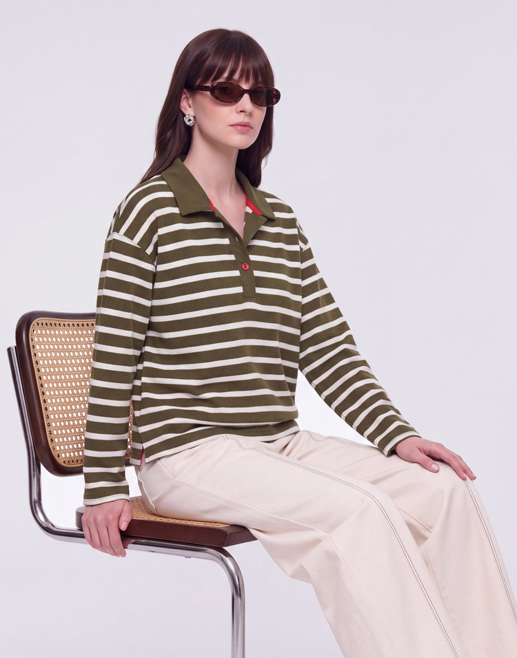 Olive White Stripes