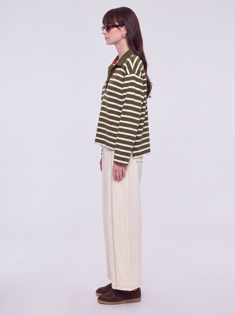 Olive White Stripes